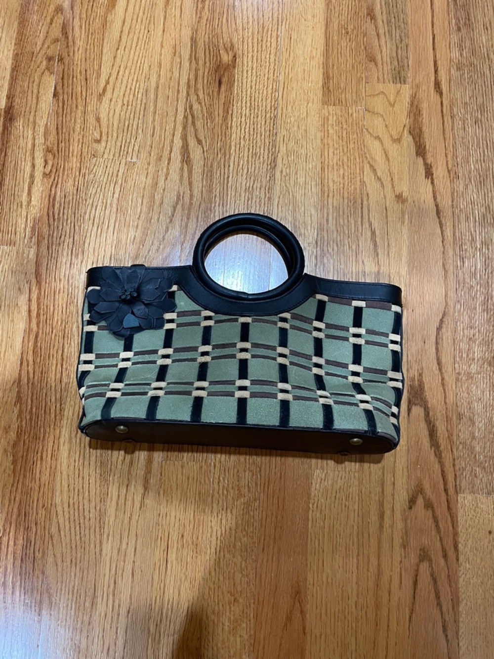 Classic Plaid Top-Handle Tote Bag in Green and Black
